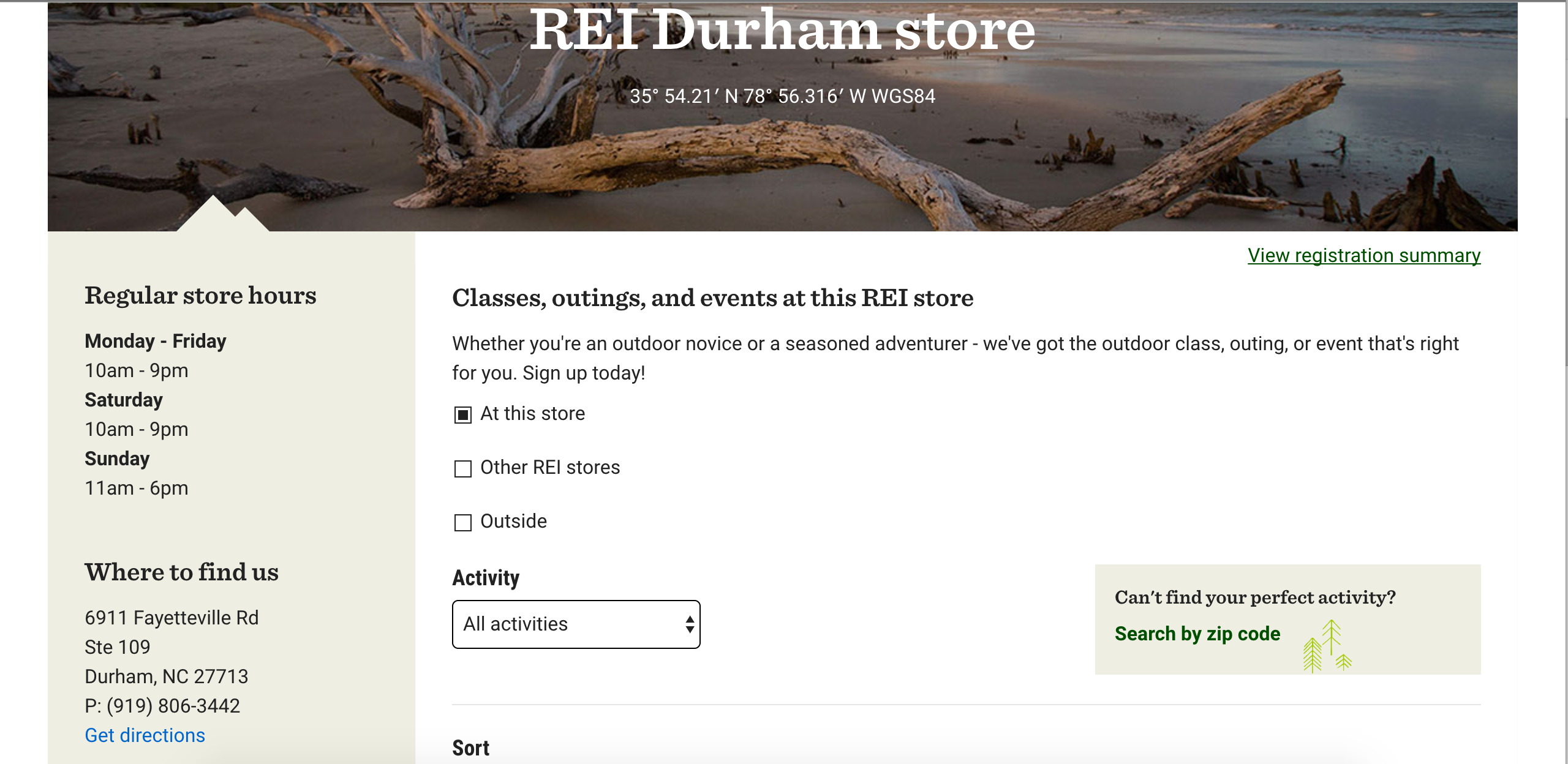 REI home page Durham